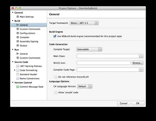 project options